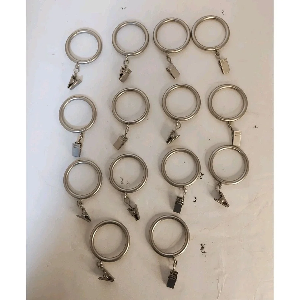 Set Of 14 Brushed‎ Nickel Curtain Drapery Hardware Rod Clip Rings 1.25