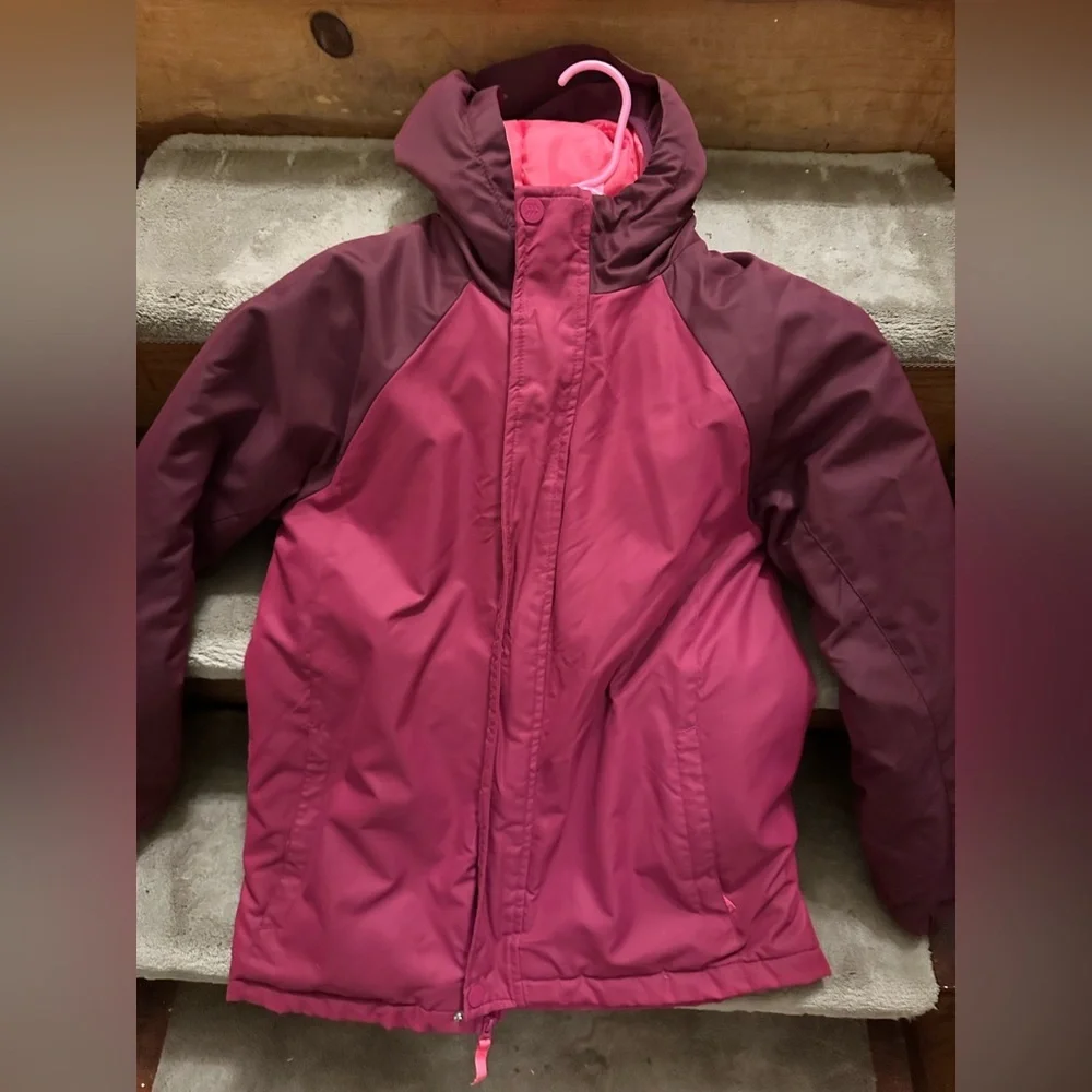Girls All in Motion Pink and Maroon Winter Jacket Full Zip w/Hood XL