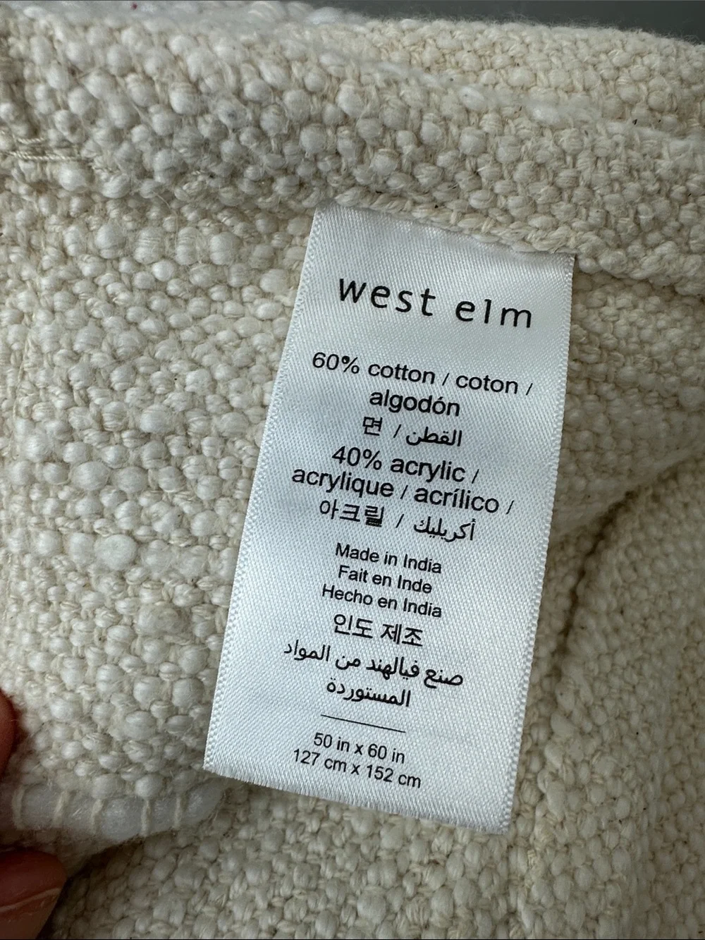 West Elm Soft Corded Throw Neutral Cream/Beige