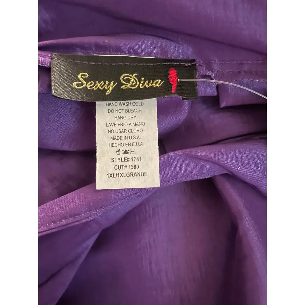 Sexy Diva Deep Purple Box Pleat Midi Skirt 1X – Silk Shantung‎ Look