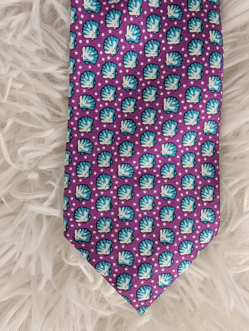 Men's J.Crew Skinny Tie Silk Purple With Turquoise Seashells