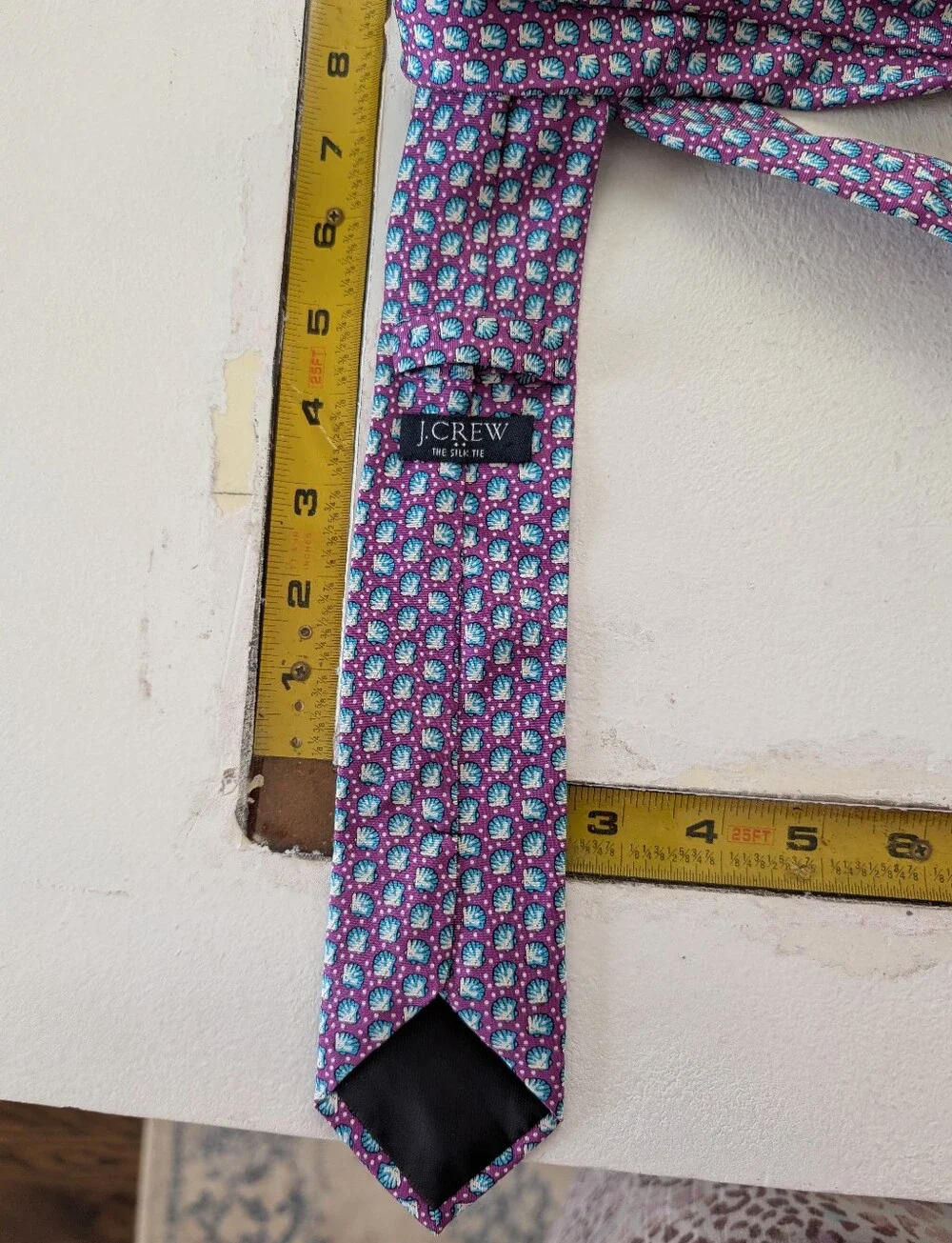 Men's J.Crew Skinny Tie Silk Purple With Turquoise Seashells
