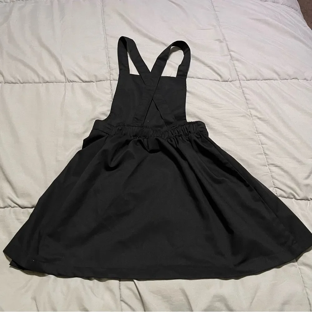 Justice X Powerpuff Black Sleeveless Jumper Dress Criss Cross Back Heart Buckle