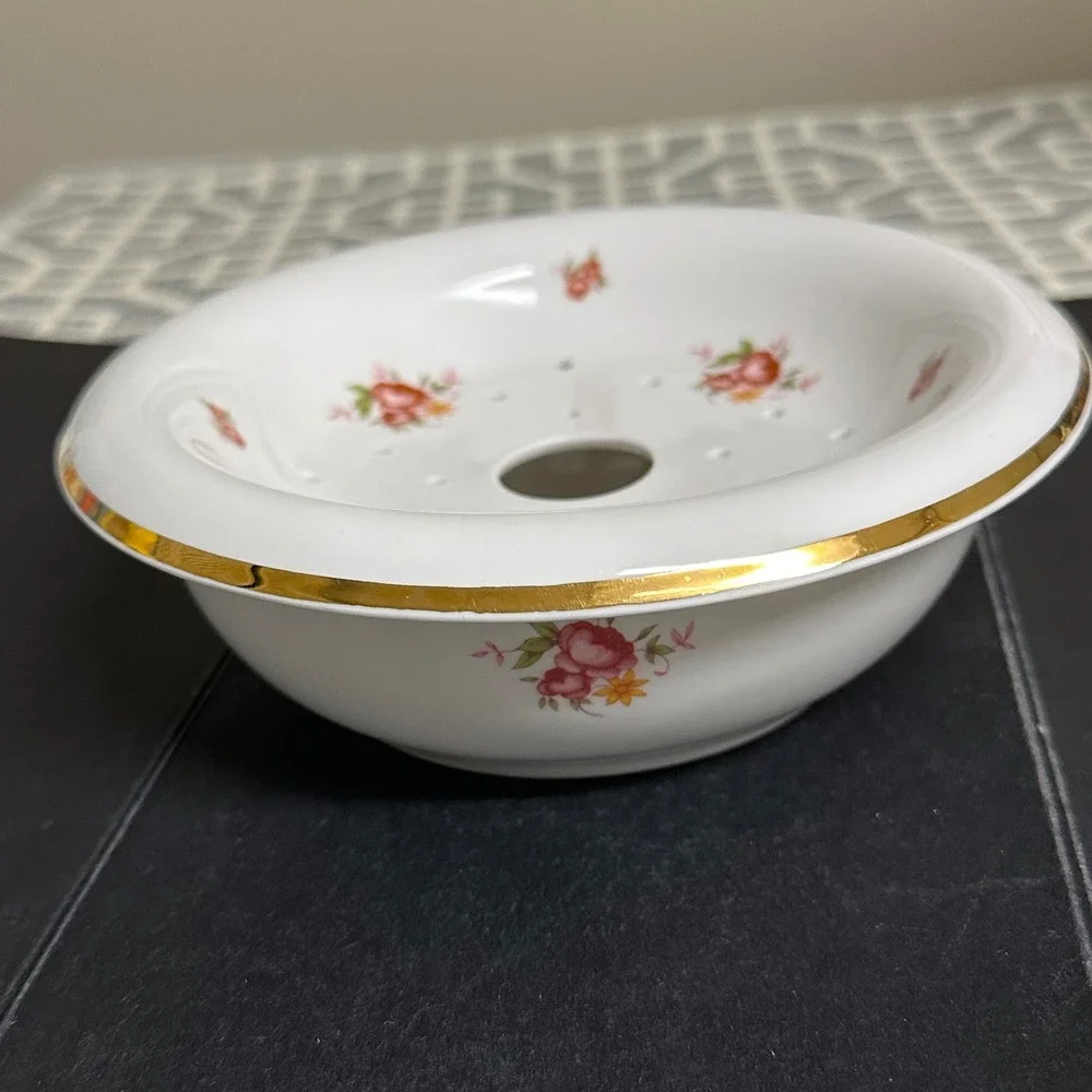 Laura Ashley Parfums Fine Bone‎ China 2 Piece Soap Dish England Vintage Vanity