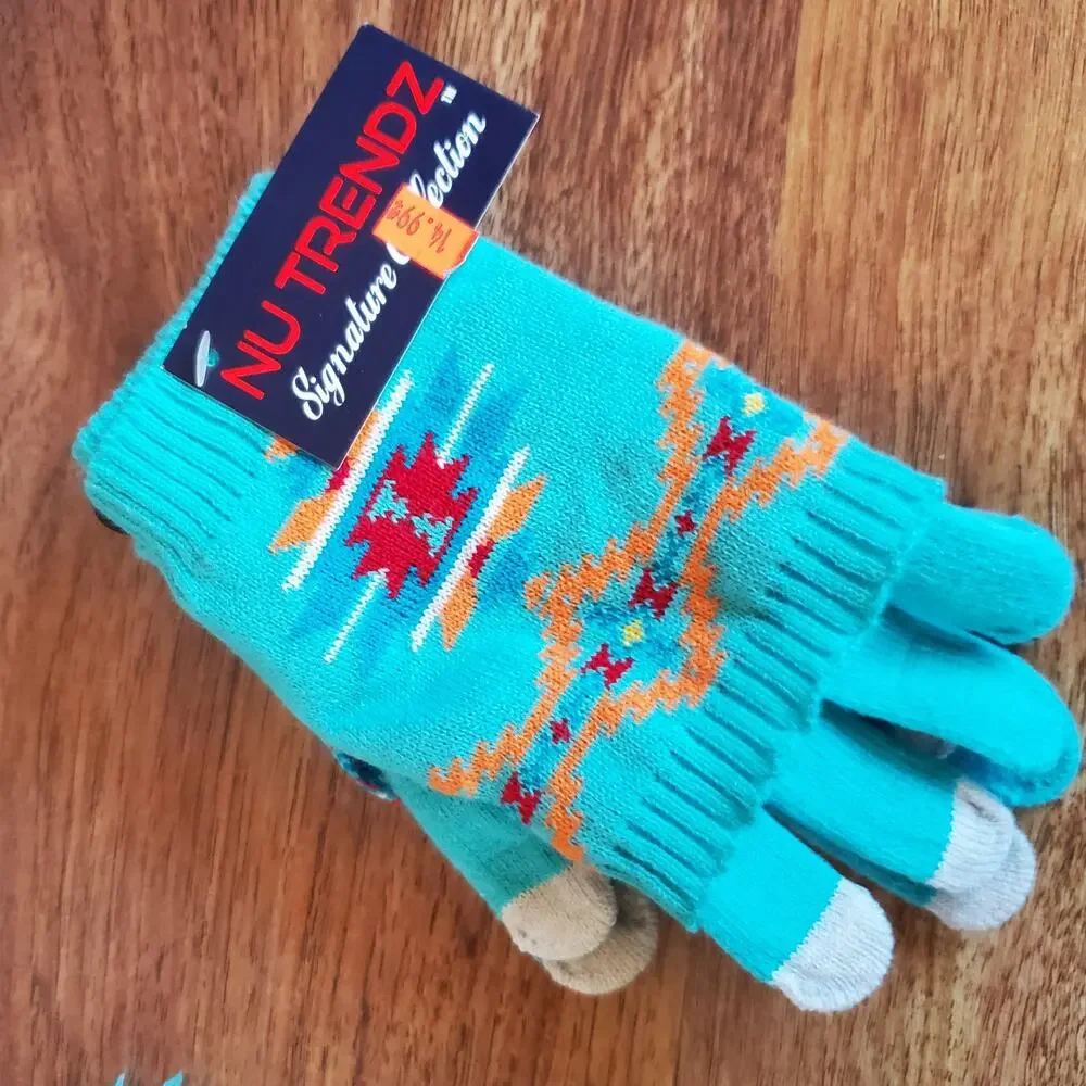 NEW Nu Trendz Scarf and Gloves Southwestern Turquoise Set