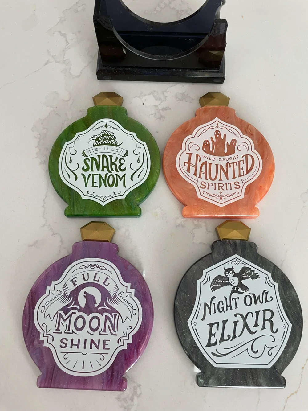 Halloween Apothecary Resin Coaster Set with Holder