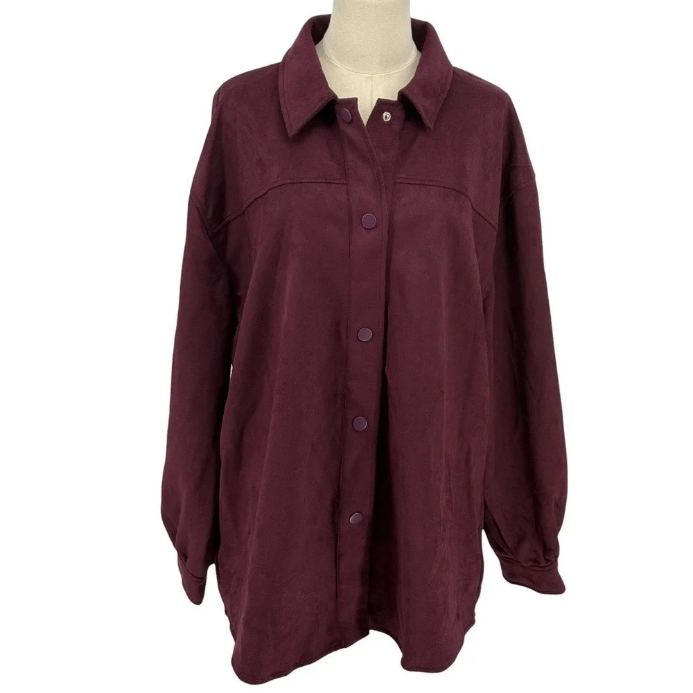 LAUNDRY BY SHELLI‎ SEGAL Burgundy Suede Shirt Jacket Womens Size L Oversized
