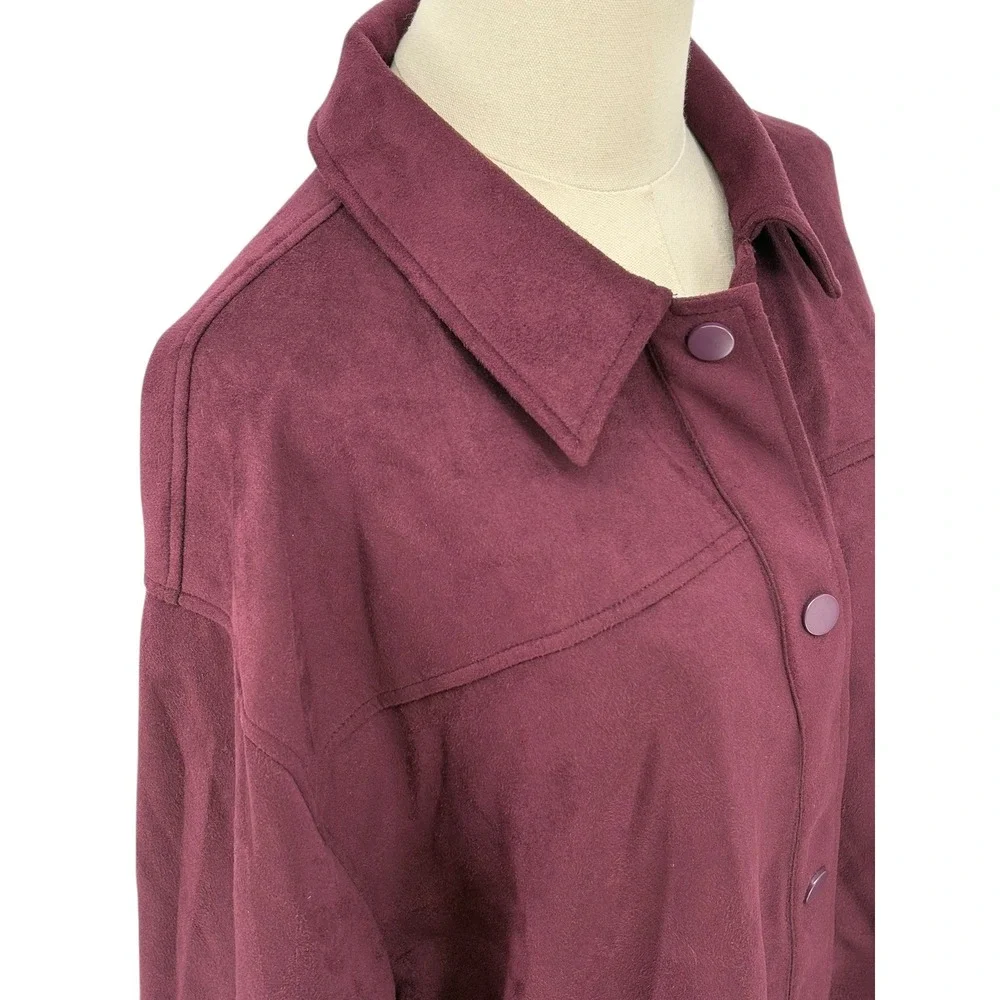 LAUNDRY BY SHELLI‎ SEGAL Burgundy Suede Shirt Jacket Womens Size L Oversized
