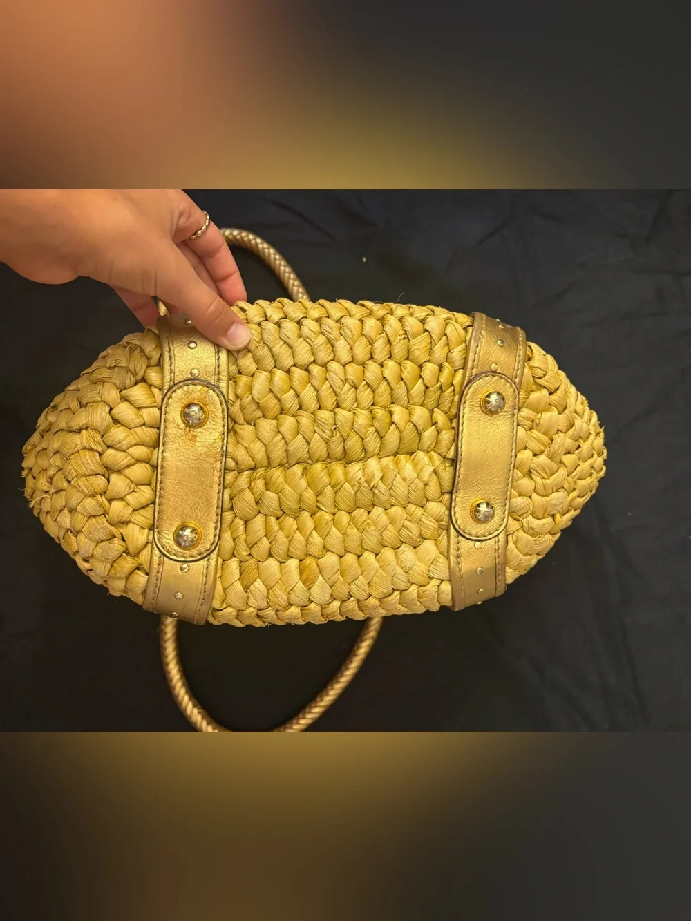 Michael Kors gold Woven Leather-Trim Tote