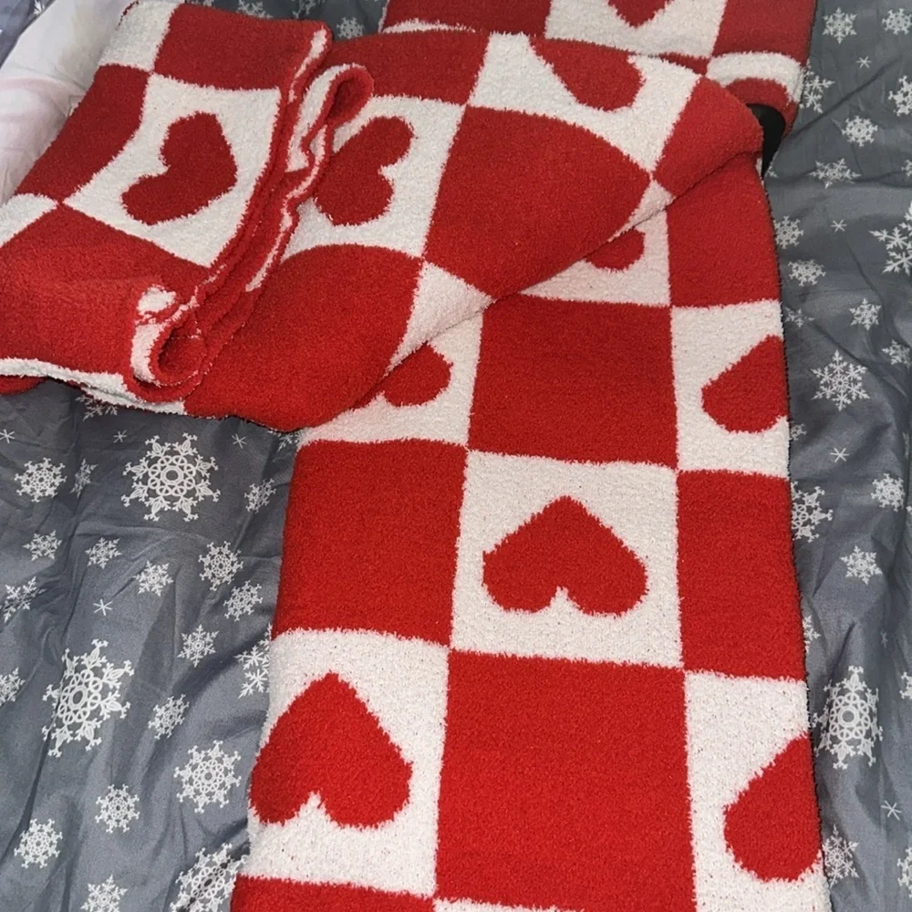 Valentine's Day Red White Heart Blanket Reversible Super soft