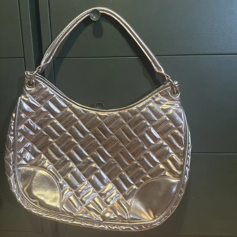 Gianni Bini Pink Gold Quilted Hobo Handbag Women's Shoulder Purse Spacious Tote