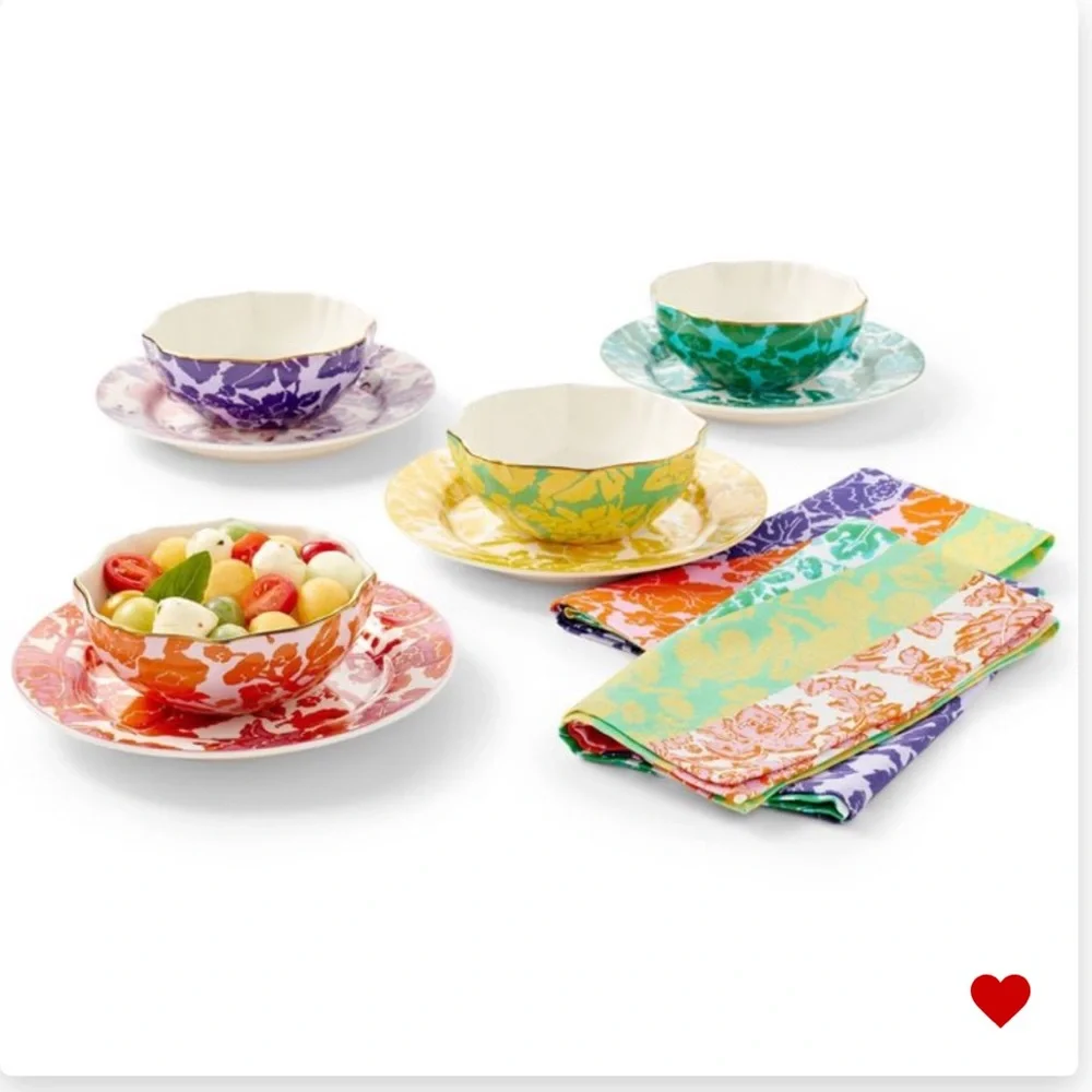 DVF Gold Rim Floral toile Bowls
