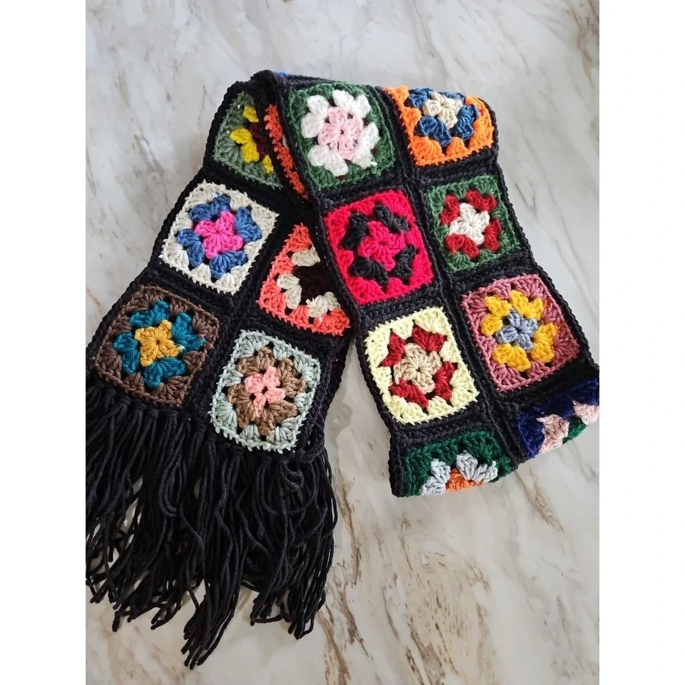 Handmade Crochet Vintage Style Granny Square Scarf 68