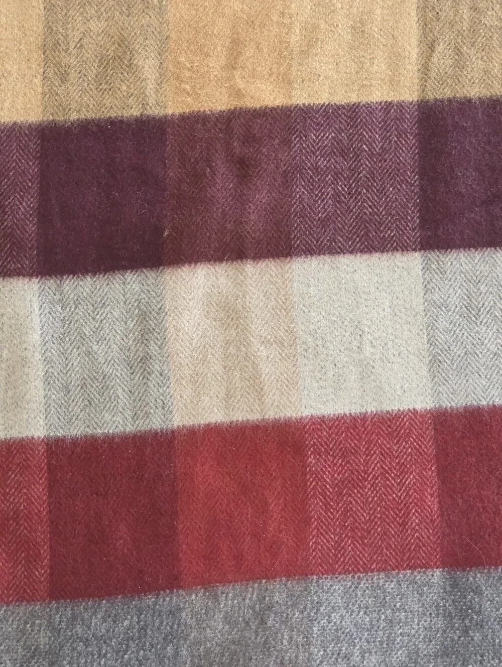 Fraas Plaid Scarf Made in Germany Maroon Gray Tan 14 x 72 Unisex SOFT Fringed