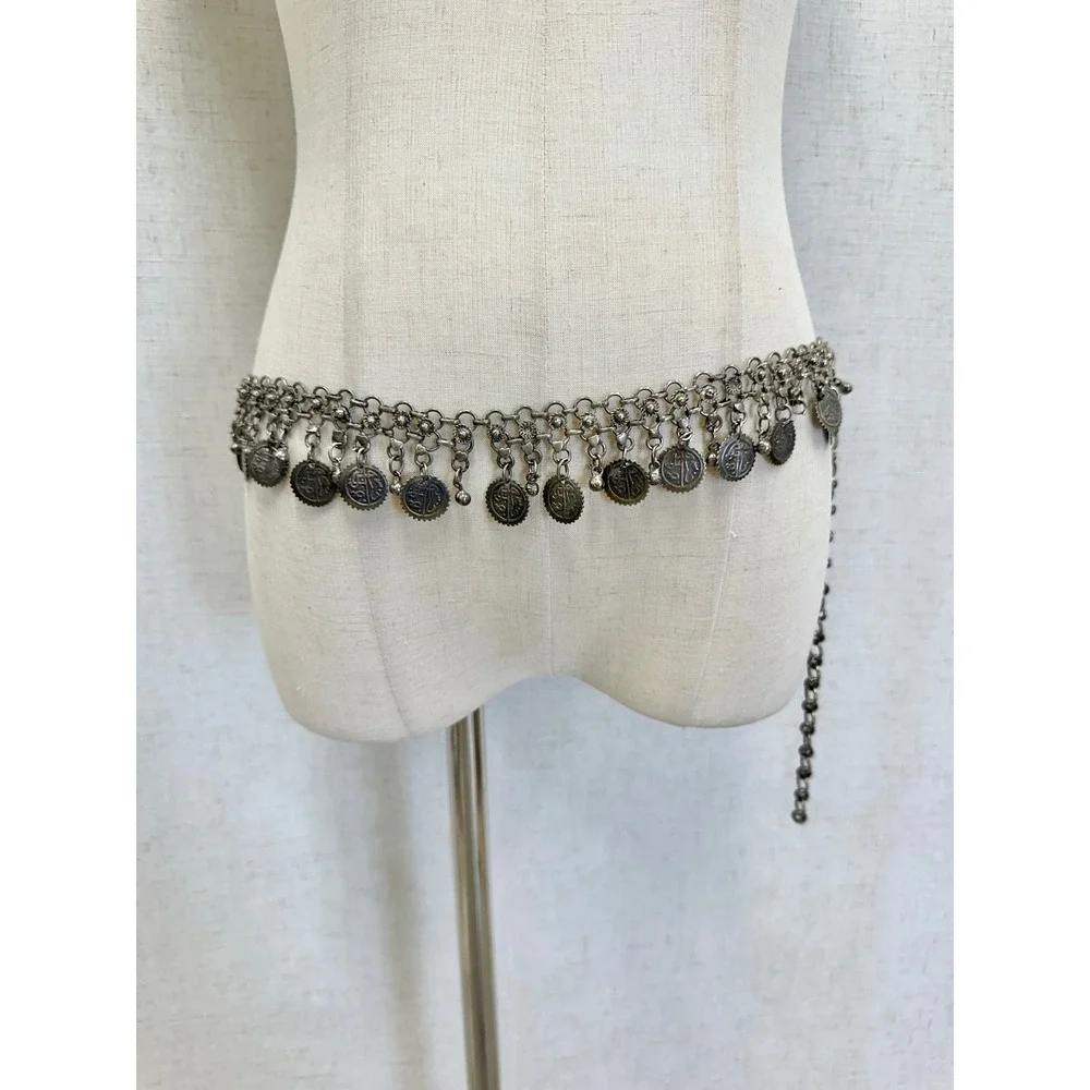 Silver Tone Coin Fringe Chain Belt‎ Womens Boho Festival Waist Chain Belly Dance
