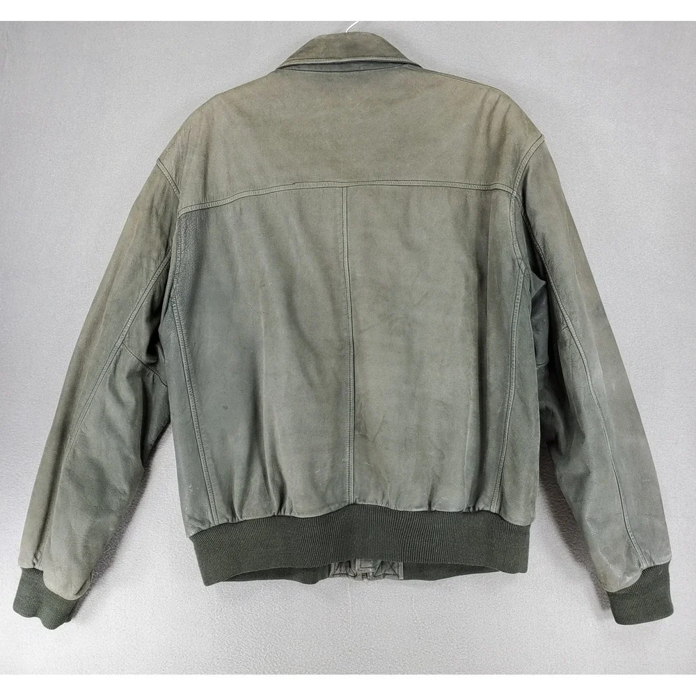 Vintage Forrestel Green Leather Bomber Jacket Size‎ M Naturally Distressed Lined