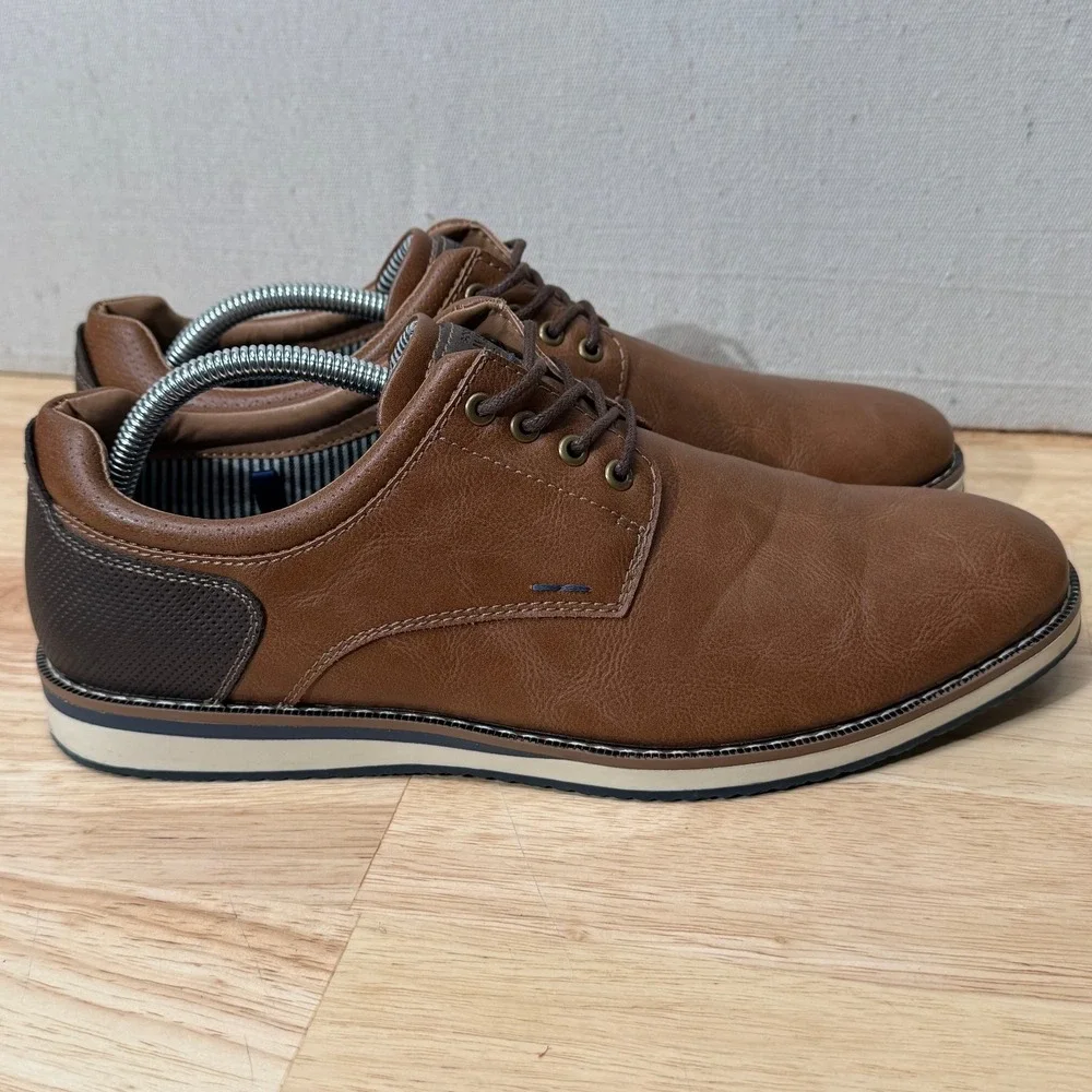 Nunn‎ Bush Hyde II Plain Toe Men's Wide Cognac Tie Size 9.5 W