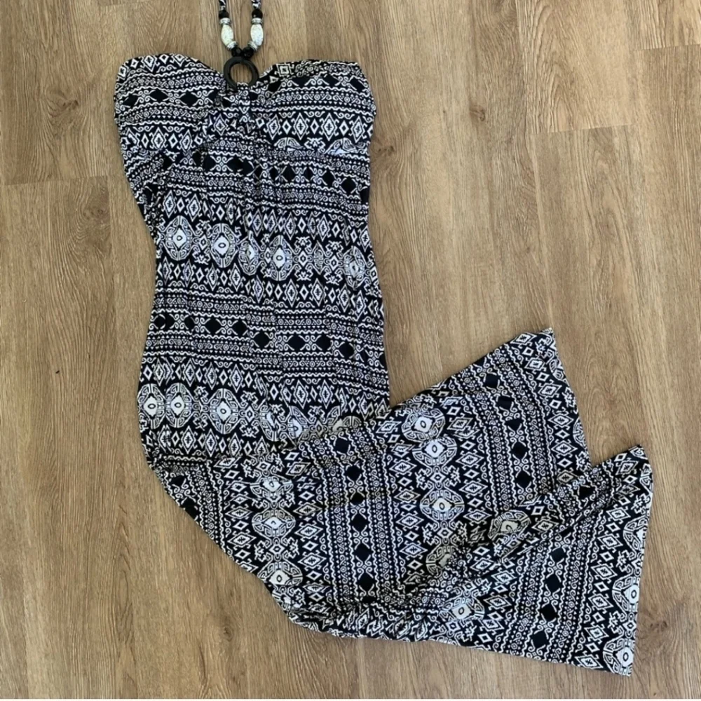 Charlie Paige Black and White Tribal Halter Maxi Dress