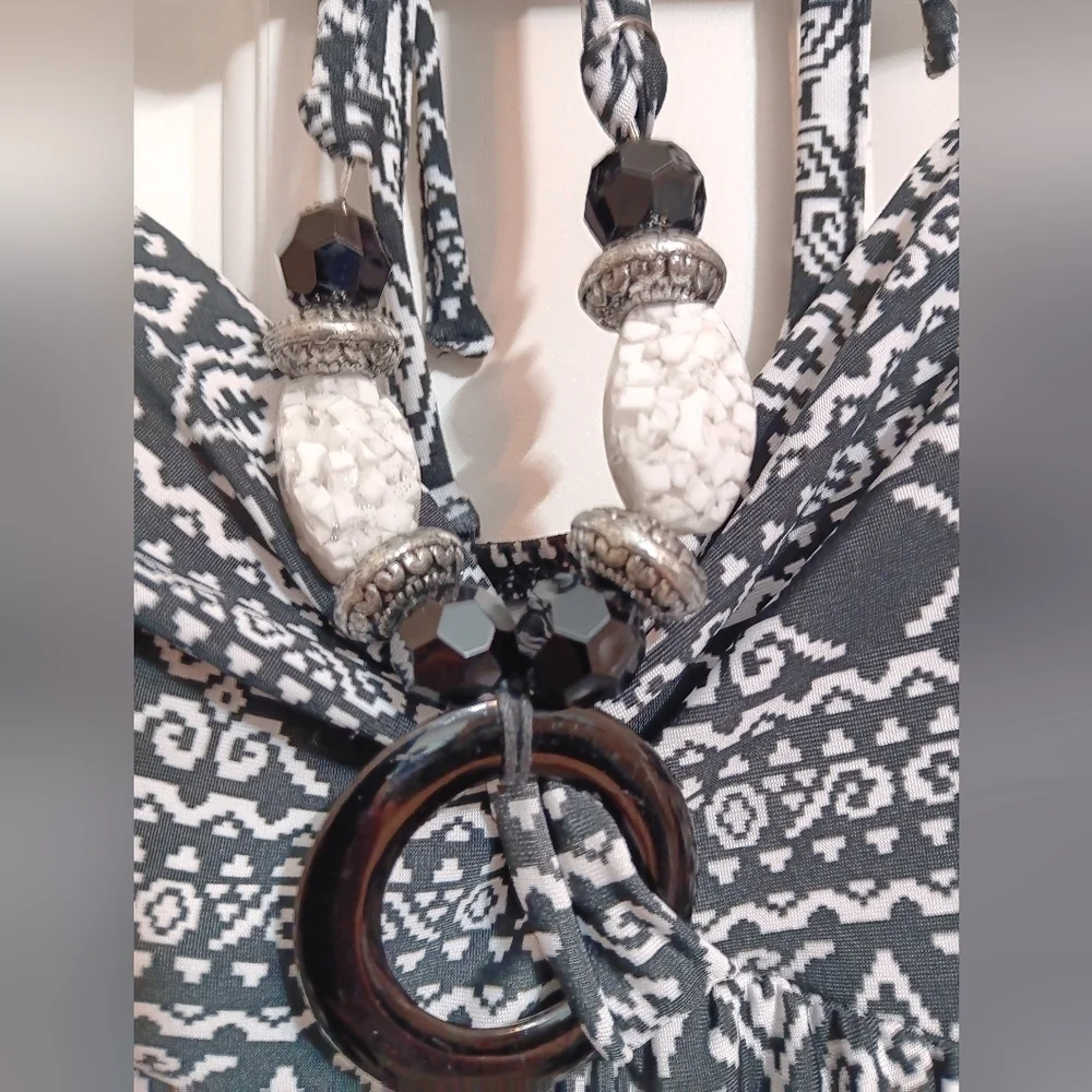 Charlie Paige Black and White Tribal Halter Maxi Dress