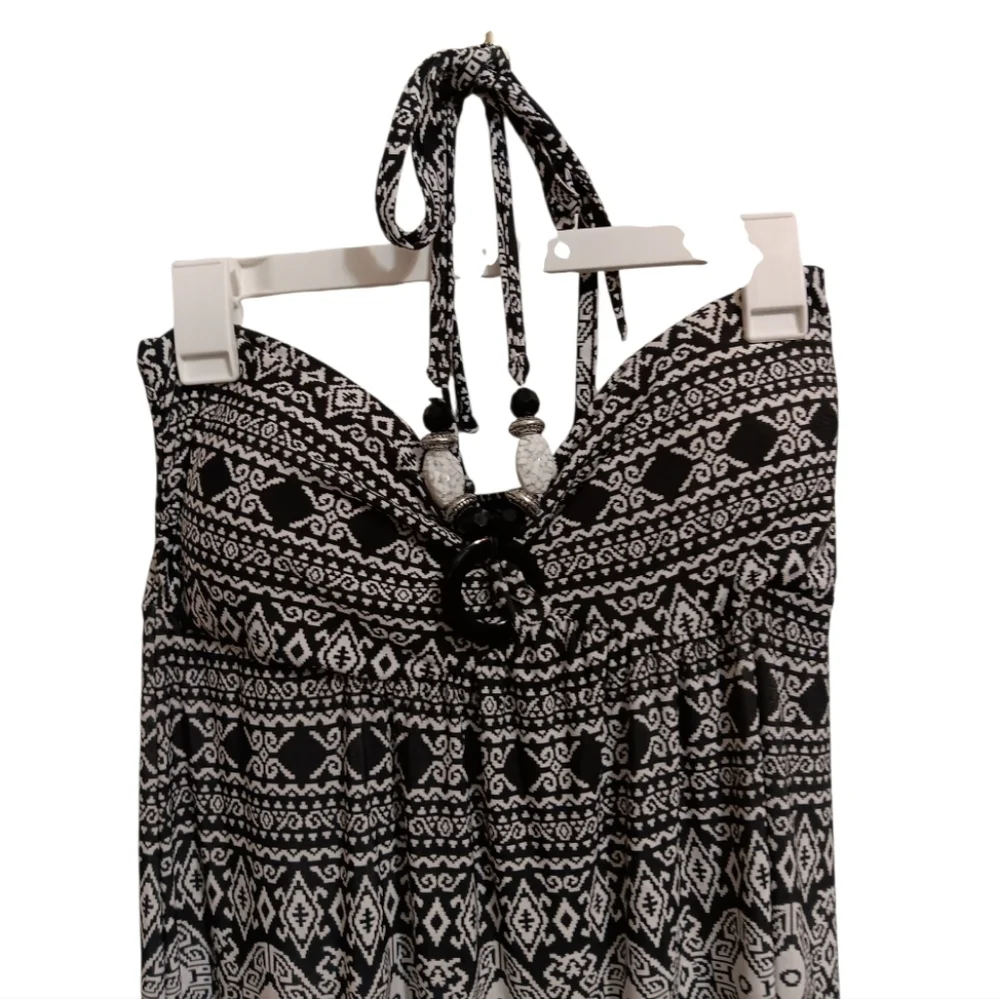Charlie Paige Black and White Tribal Halter Maxi Dress