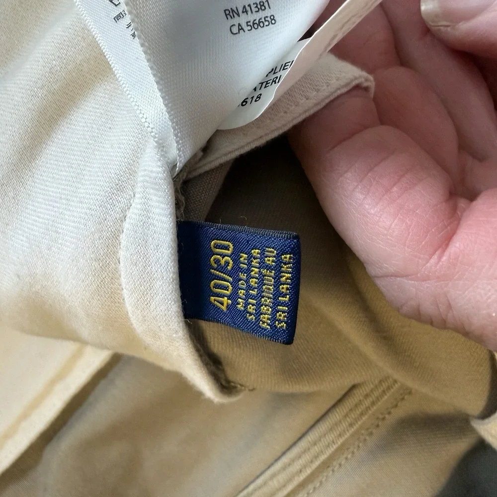 Polo Ralph Lauren Classic Fit Cotton Men's Khaki 40x30 Flat Front Straight Leg