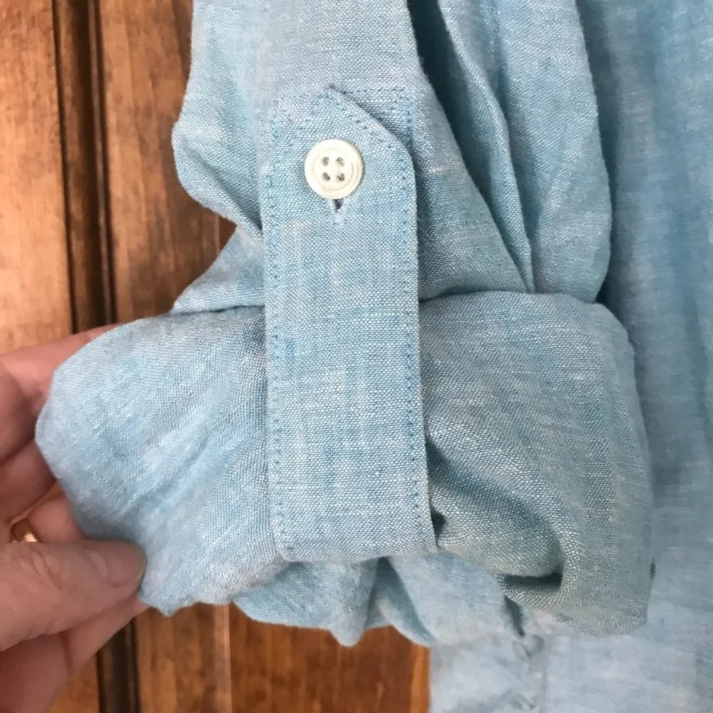 Banana Republic Teal Button-Down w/Convertible Sleeves Large