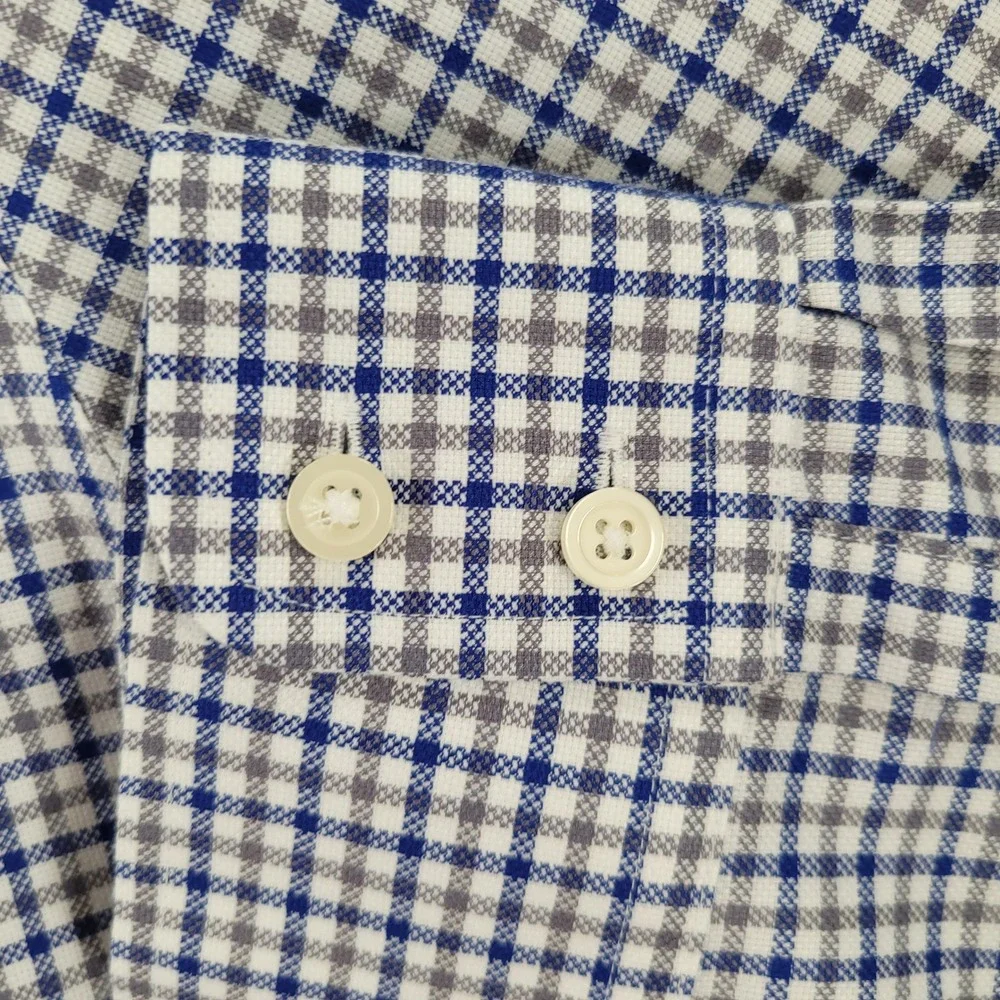 Charles Tyrwhitt Non-Iron Slim Fit Shirt Blue Grey Check 17/33 Mens Dress Shirt