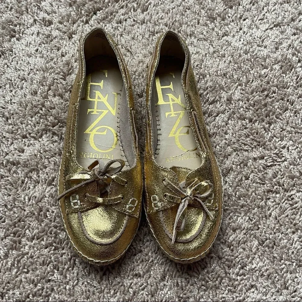 Enzo Angiolini Gold Admond Espadrille Boat Loafers;SZ 7.5;PreLoved Condition