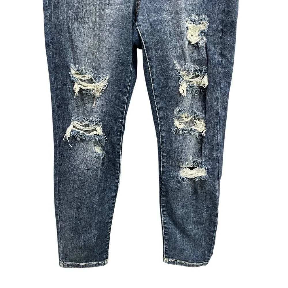 Judy Blue Women's 3/26 Boyfriend Fit Dark Wash Distressed Slim-Fit Denim Jeans