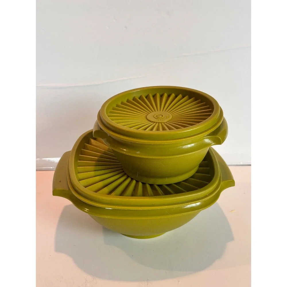 Tupperware‎ Vintage Olive Green Modular Mates Square Bowl Set Lids Servalier Set