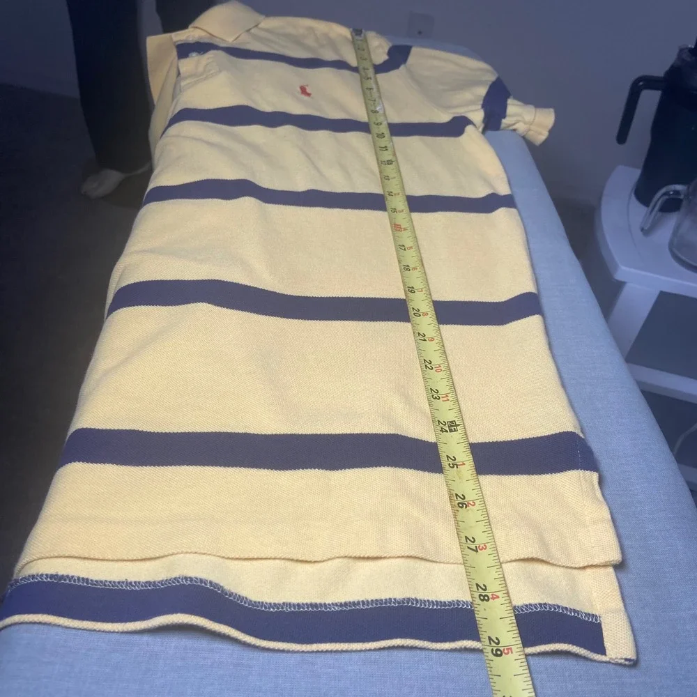 Polo Ralph Lauren Mens Large Yellow‎ Navy Blue Striped Short Sleeve Polo Shirt