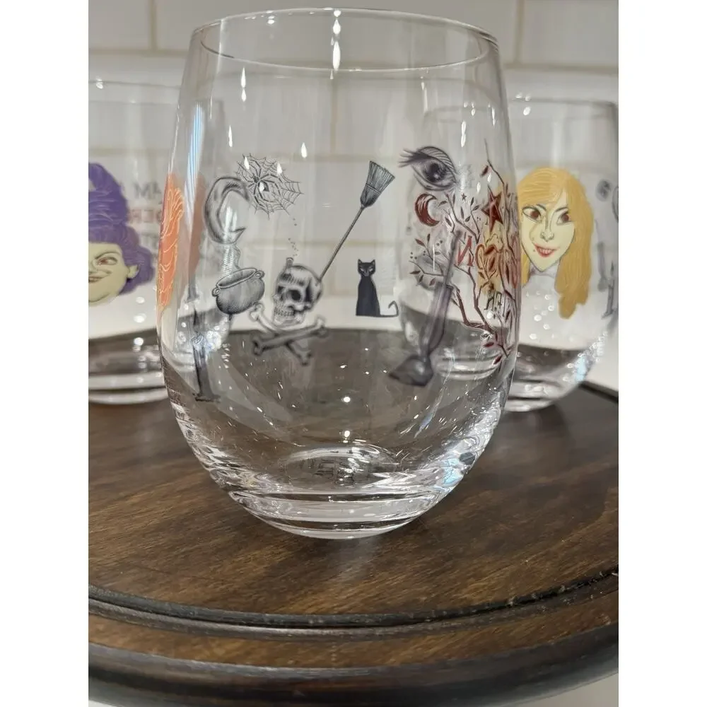 Disney Hocus Pocus Stemless Wine Glasses Set of 3 Sanderson Sisters Halloween