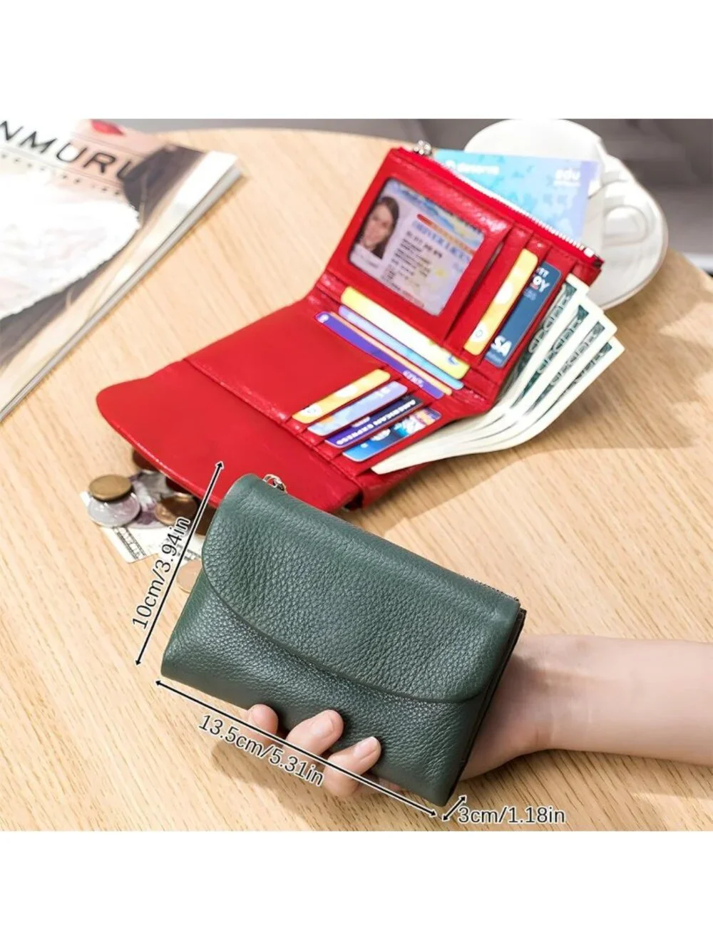 Slim RFID Leather Wallet for Women, Soft Pebble Clutch with Coin Pocket & Card