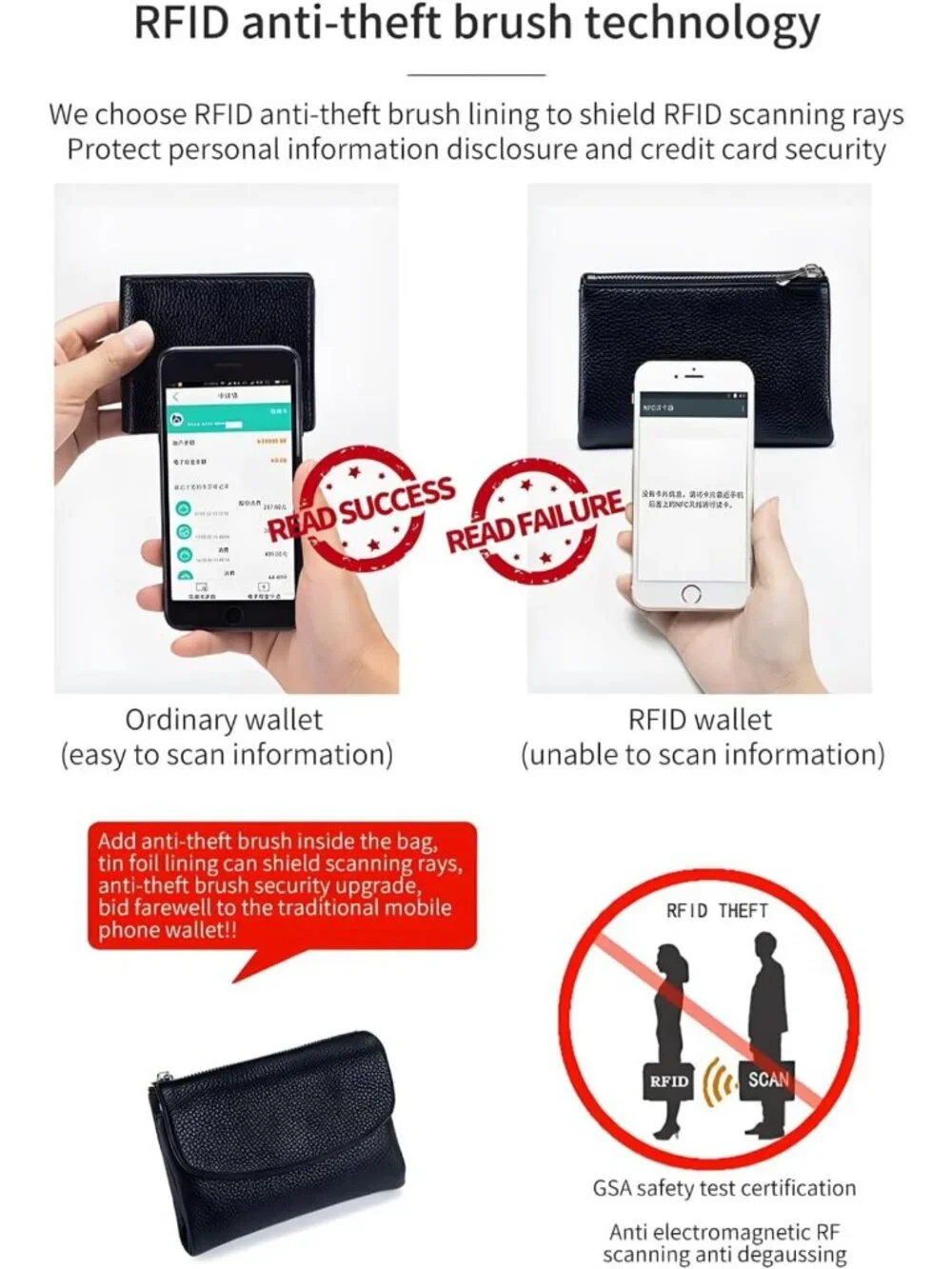 Slim RFID Leather Wallet for Women, Soft Pebble Clutch with Coin Pocket & Card