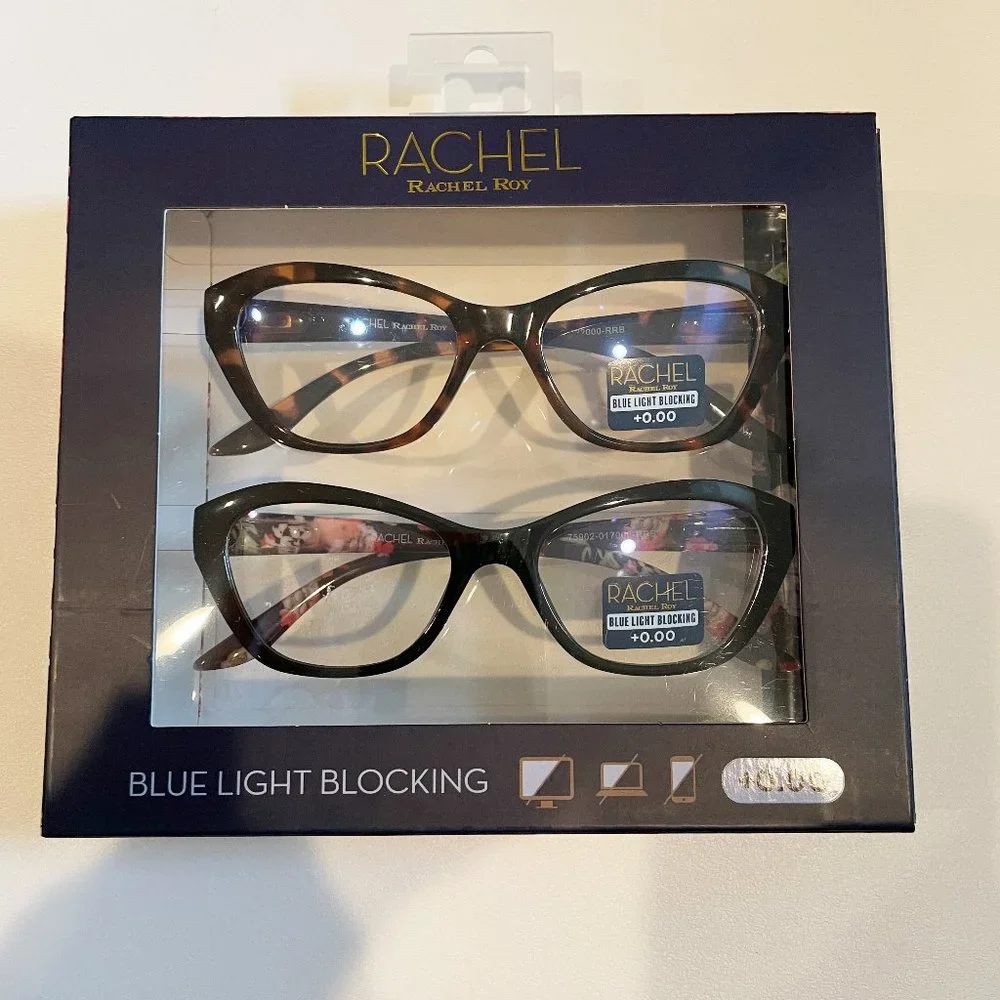 Rachel Roy +0.00 Blue Light Reading Glasses Black Floral Tortoise