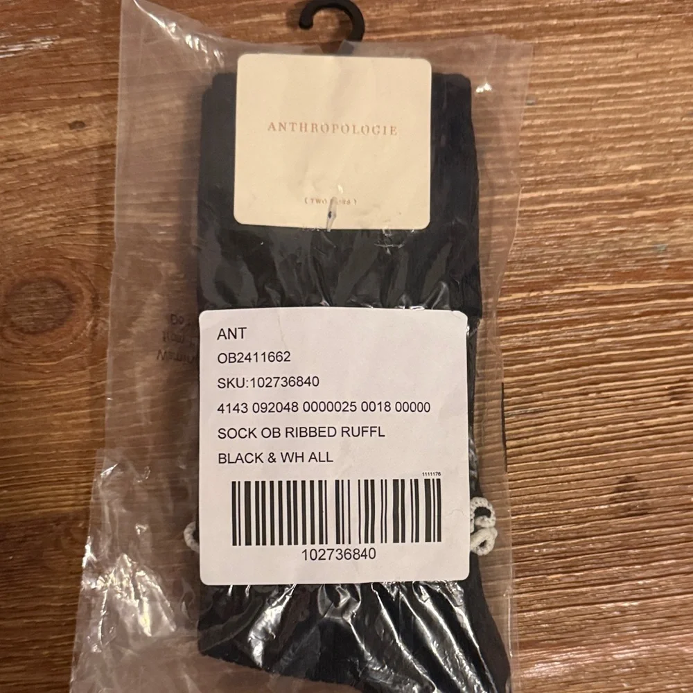 Black Ribbed Knee High Socks with White Ruffle