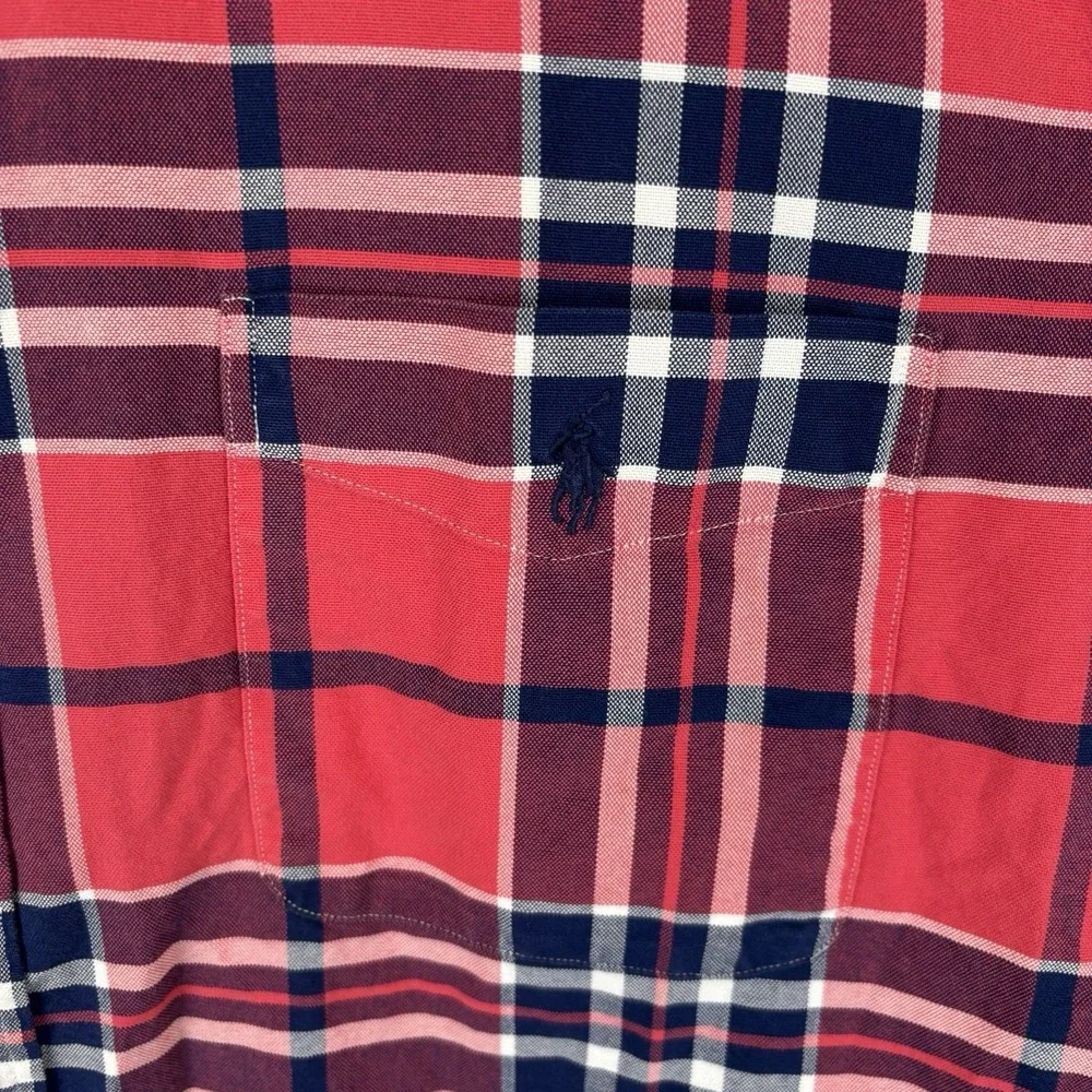 Polo Ralph Lauren Button Down Shirt Mens 2XL Light Red Navy Plaid Cotton Casual