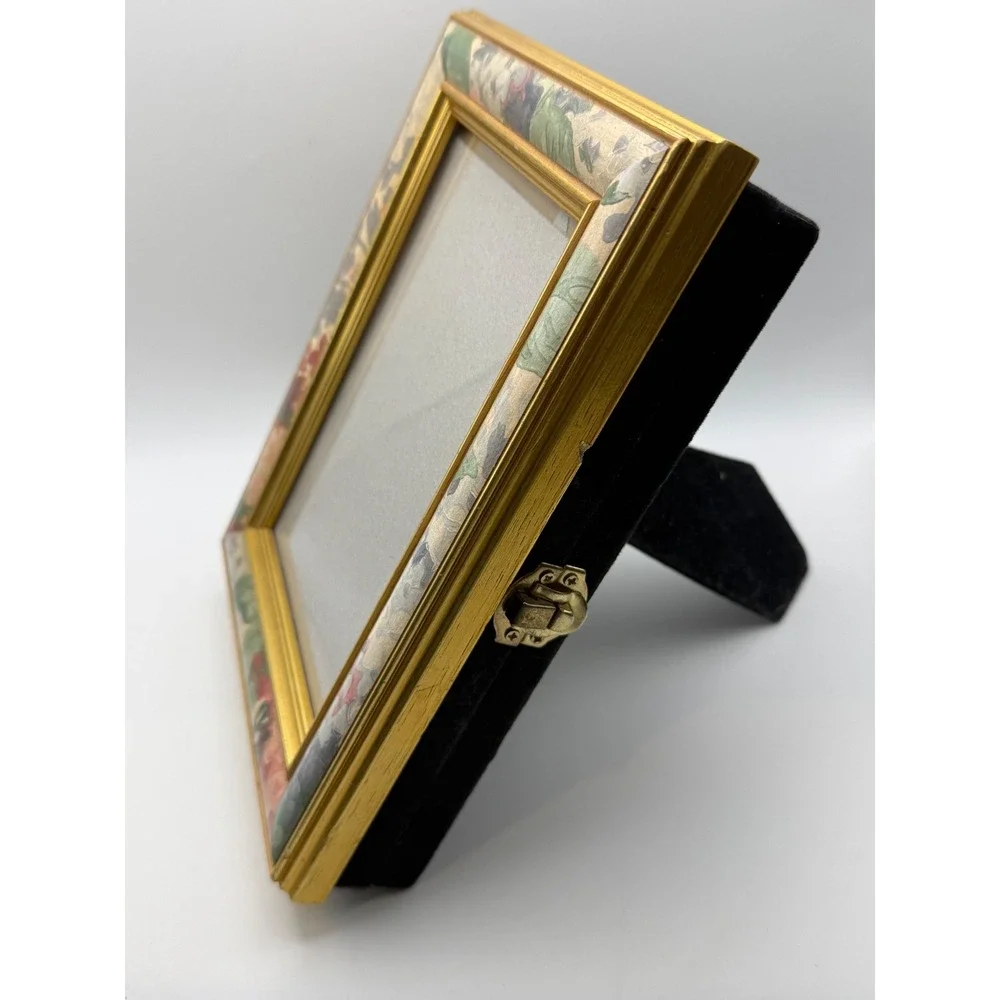 Vintage Gold Floral Photo Frame Stationery Keepsake Box Velvet Lined