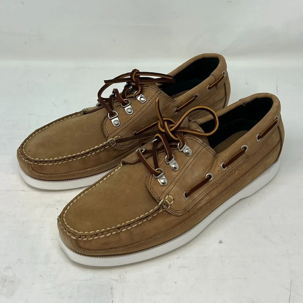 Polo Sport Ralph Lauren Boat Shoes Tan‎ Leather Moc Toe Beige Men's 10D VTG NEW