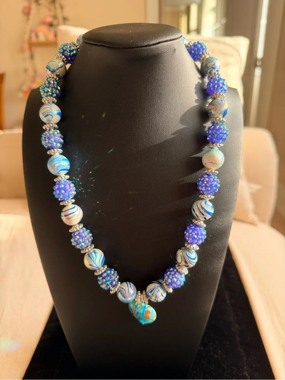 Purple and Turquoise Bead Statement Necklace - Women Jewelry