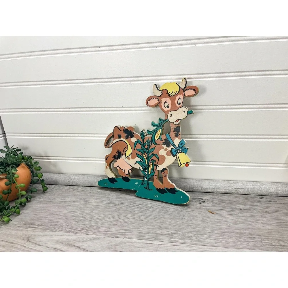 Kitschy Cow Wall Decor: Vintage Farmhouse Hanging, USA Made