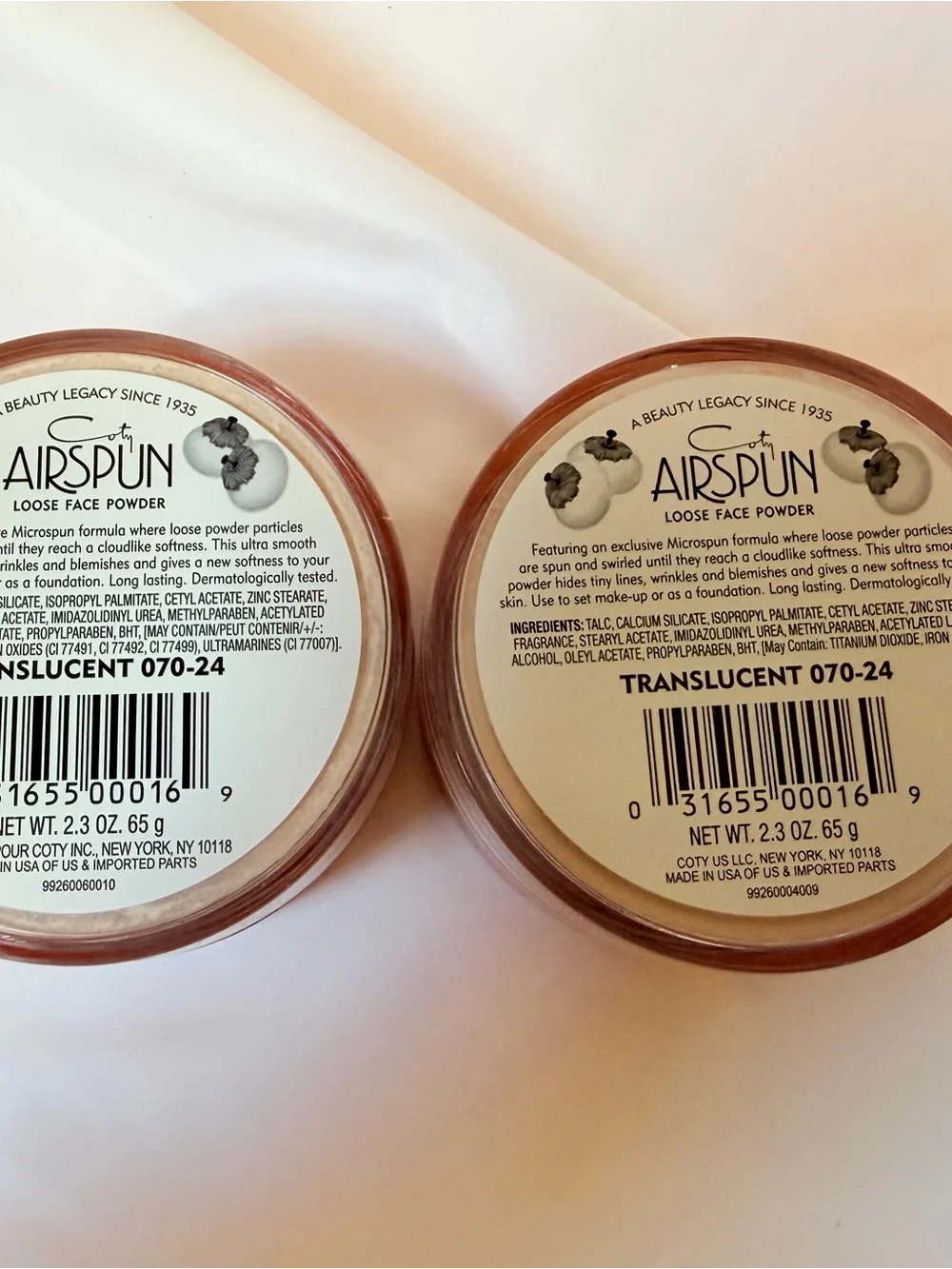 Coty Airspun Loose Face Powder Translucent 2 Pack (#070-24) - 2.3 oz each NEW