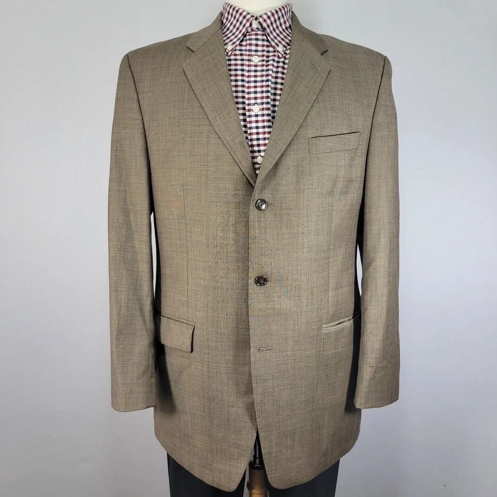 Calvin Klein Men's Sport Coat Blazer Three Button Brown Shark Skin Wool Size 42L