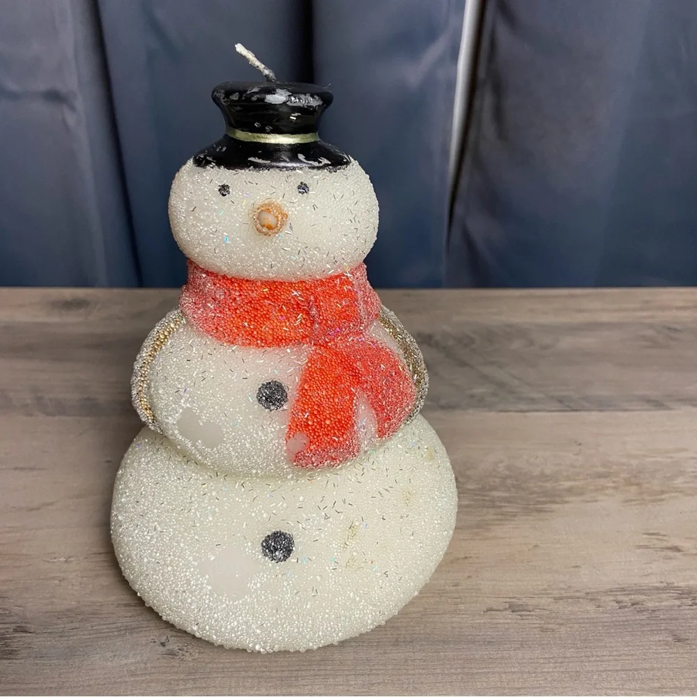 Vintage‎ Festive Snowman Candle with Scarf from Pottery Barn- Unused