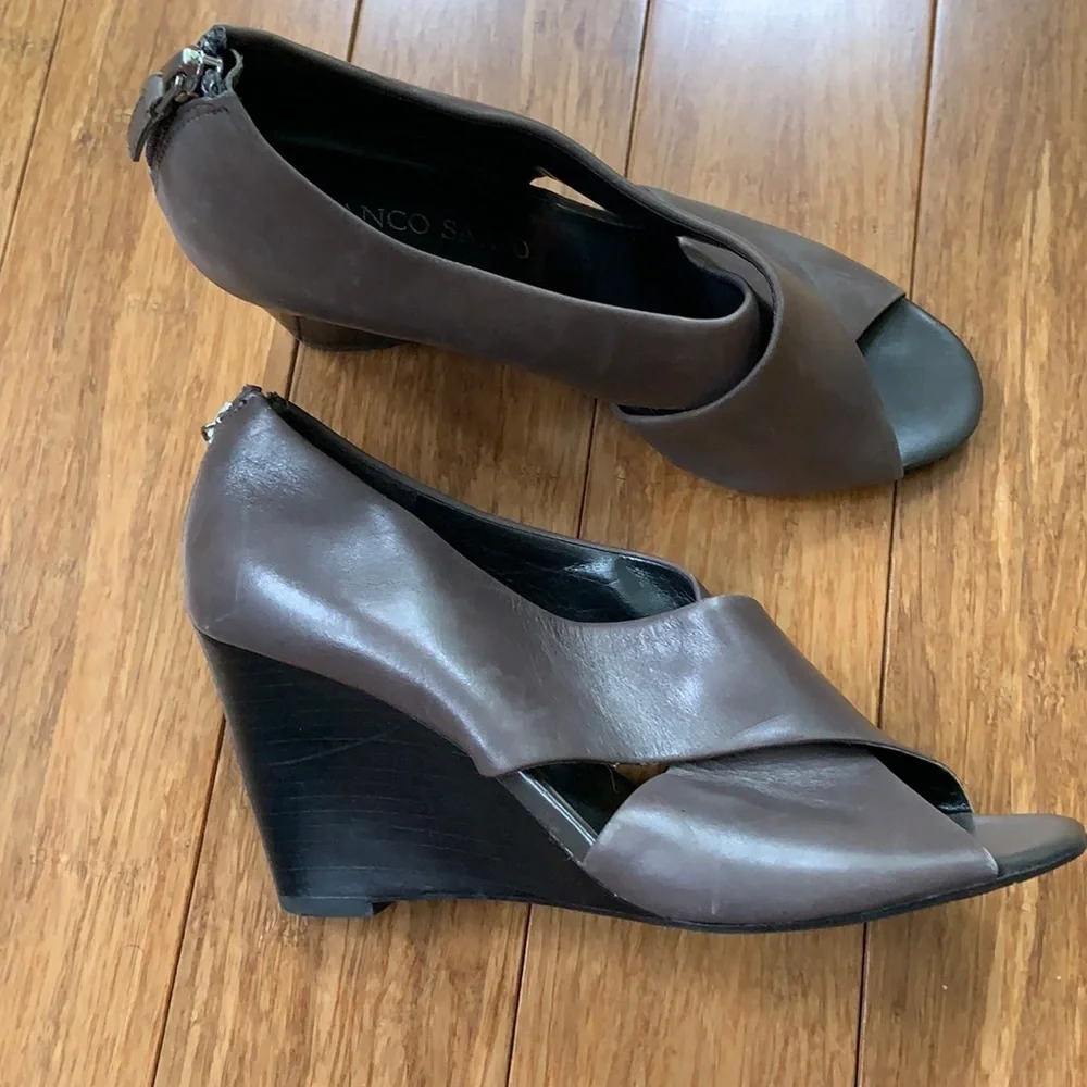 FRANCO SARTO Grey Leather Wedge sz 8