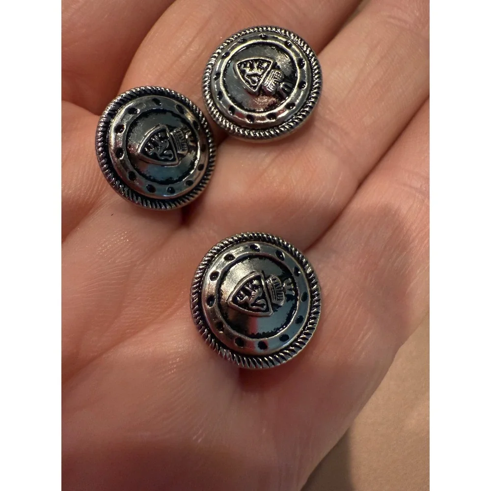 Silver Tone Metal Buttons Crown‎ Crest Lion Shield Design Vintage
