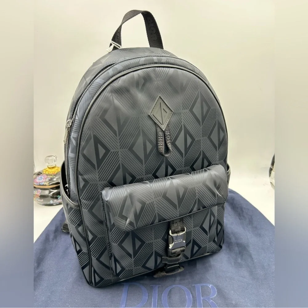 Dior diamond dark black backpack made in Italy NWT