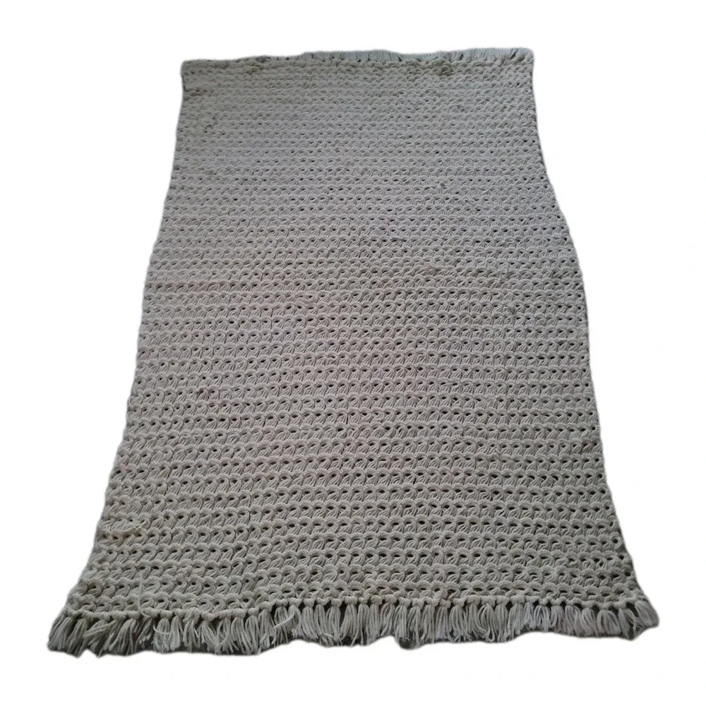 Handmade‎ Chunky Cable Crochet Blanket Off White Ivory Throw Large 39