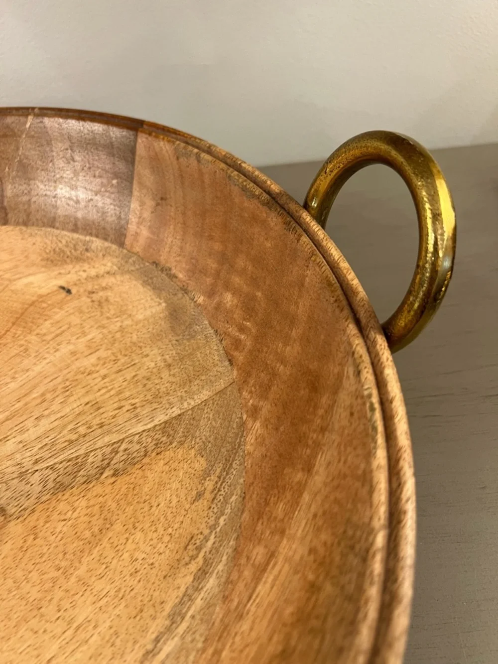 Chrissy Teigen Cravings 13” Mango Wood Bowl Metal Handles Fruit Serving  Decor