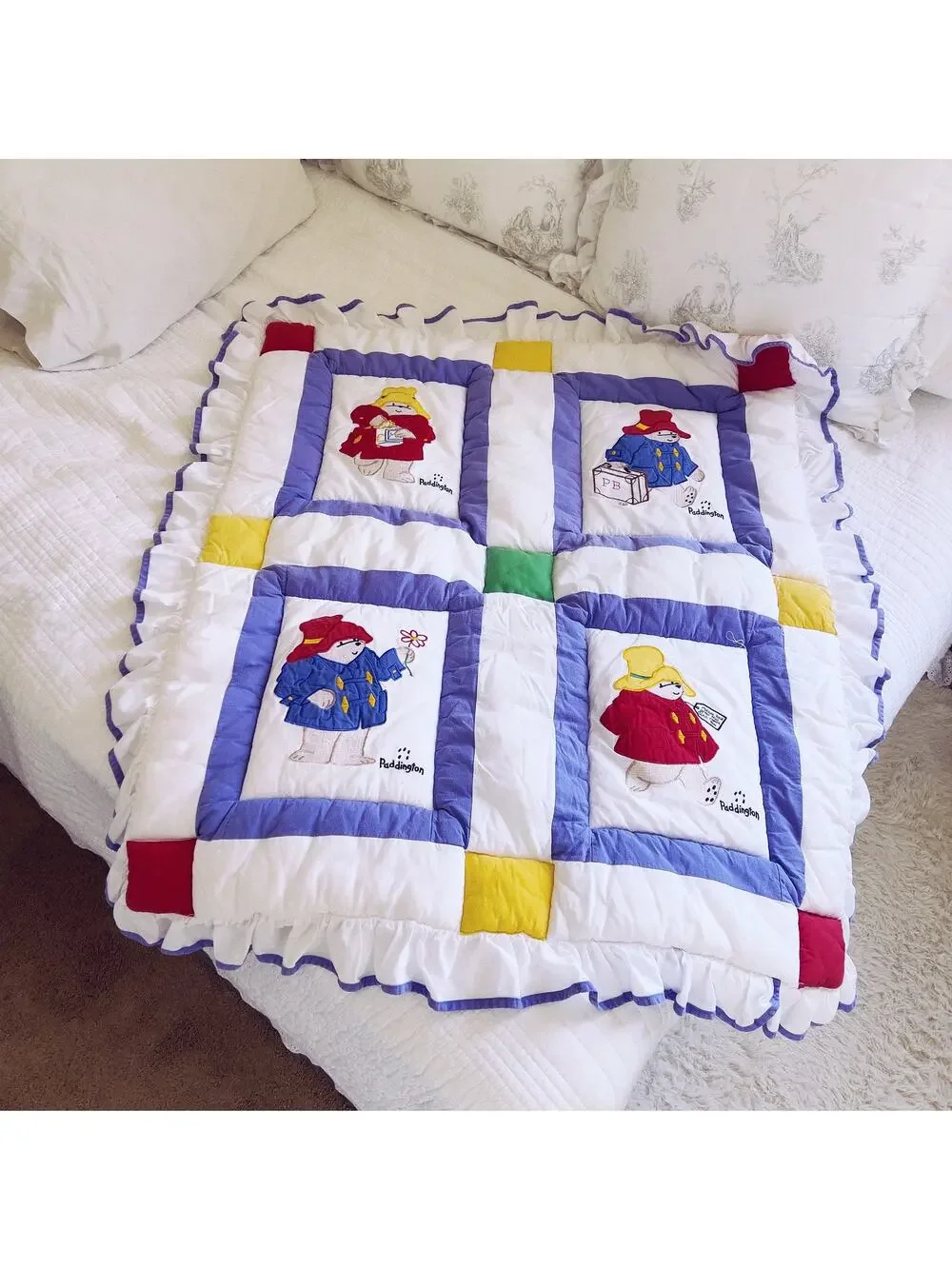 Vintage 1990s Paddington Bear Cuddle Me Quilt Toddler Blanket Nojo